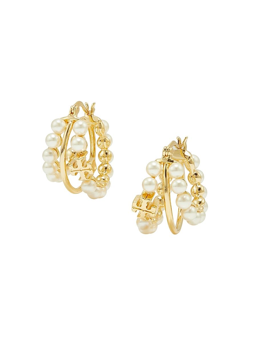 Women's Kira 18K-Gold-Plated & Imitation Pearl Hoop Earrings - Tory Gold Pearl