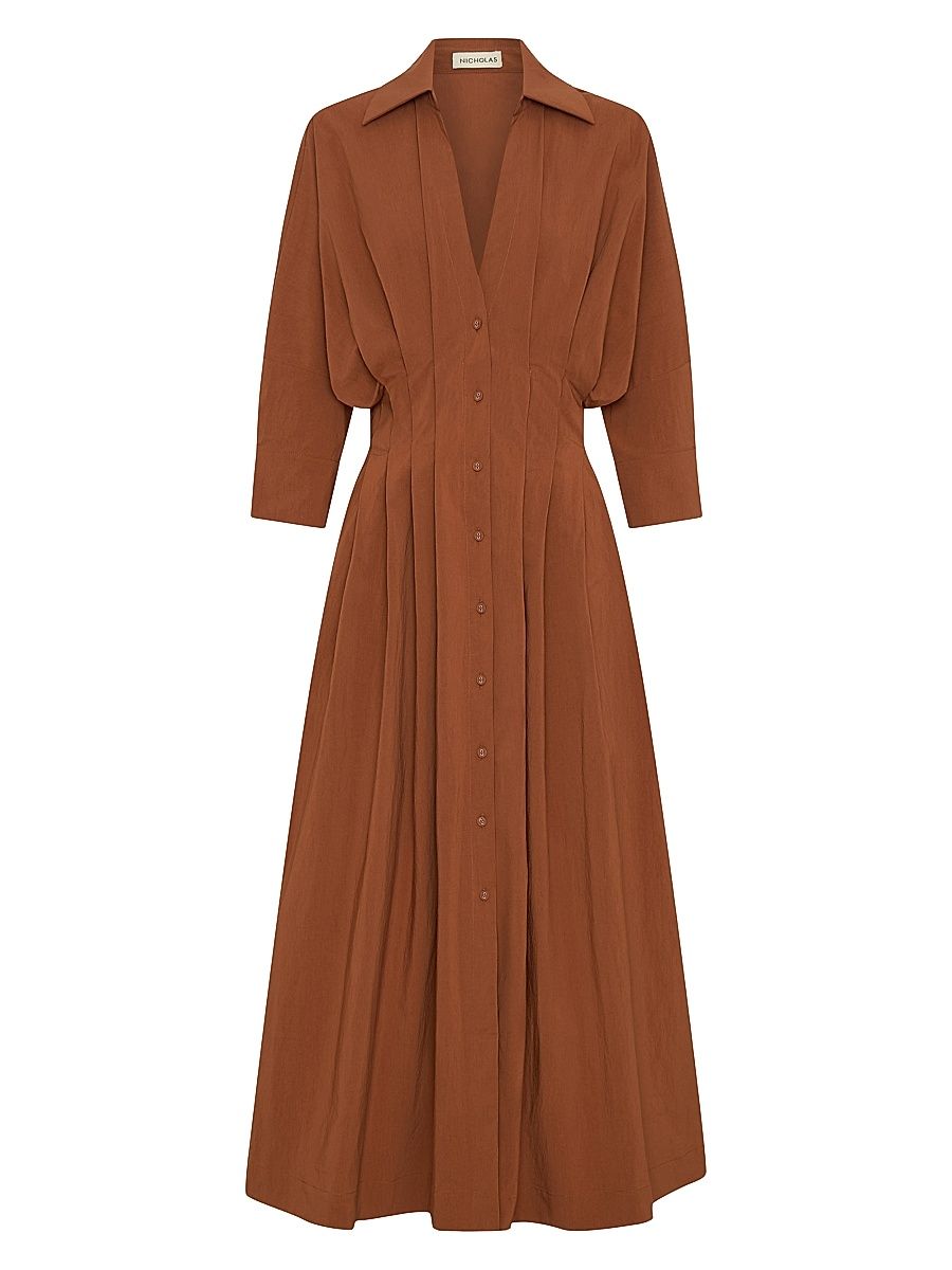 Women's Lanae V-Neck Pleated Maxi Dress - Chestnut - Size 4