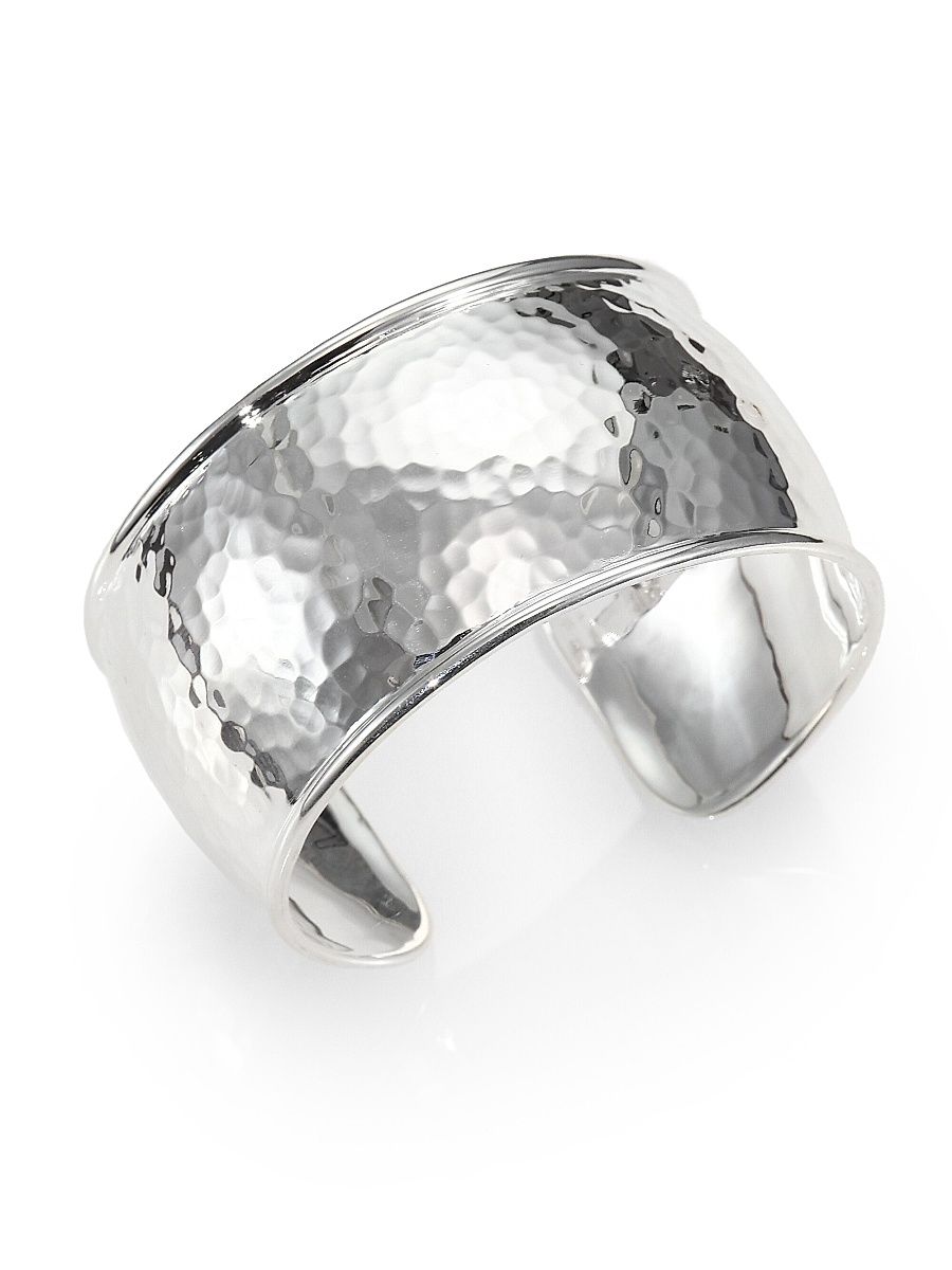 Women's Classico Statement Sterling Silver Flat Hammered Cuff Bracelet - Silver