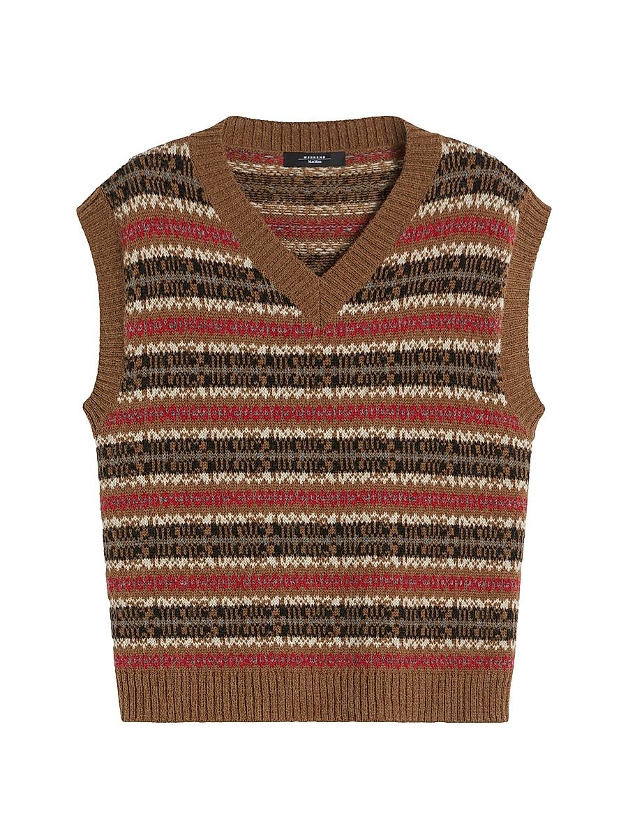 Women's Wool and Alpaca Jacquard Gilet - Camel Jacquard - Size XL