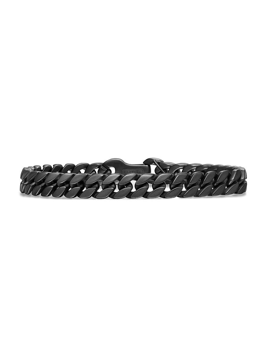Men's Curb Chain Bracelet in Black Titanium, 8MM - Black - Size Medium