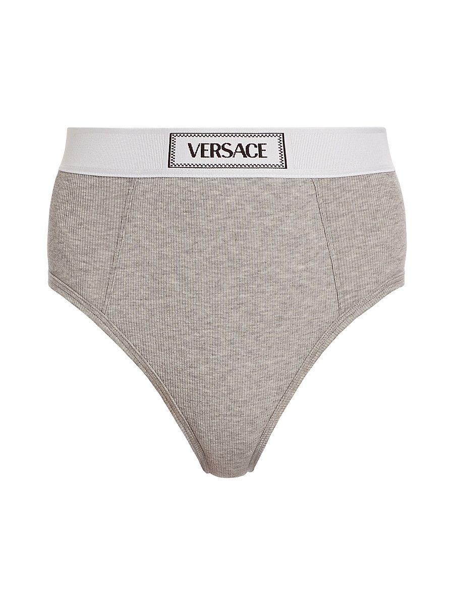 Women's Ribbed Logo Brief - Grey Melanges - Size XL