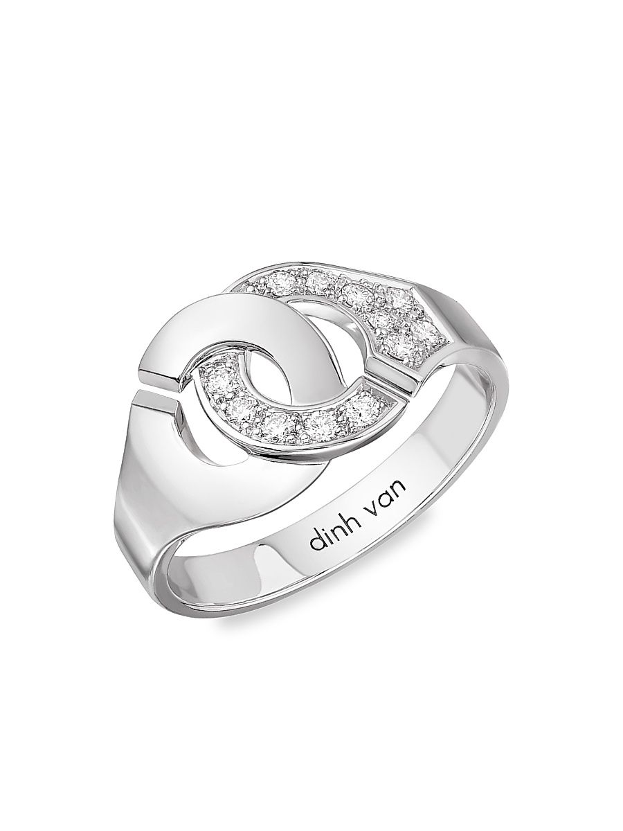 Women's Menottes Dinh Van R10 18K White Gold & Diamond Handcuff Ring - White Gold - Size 7.25
