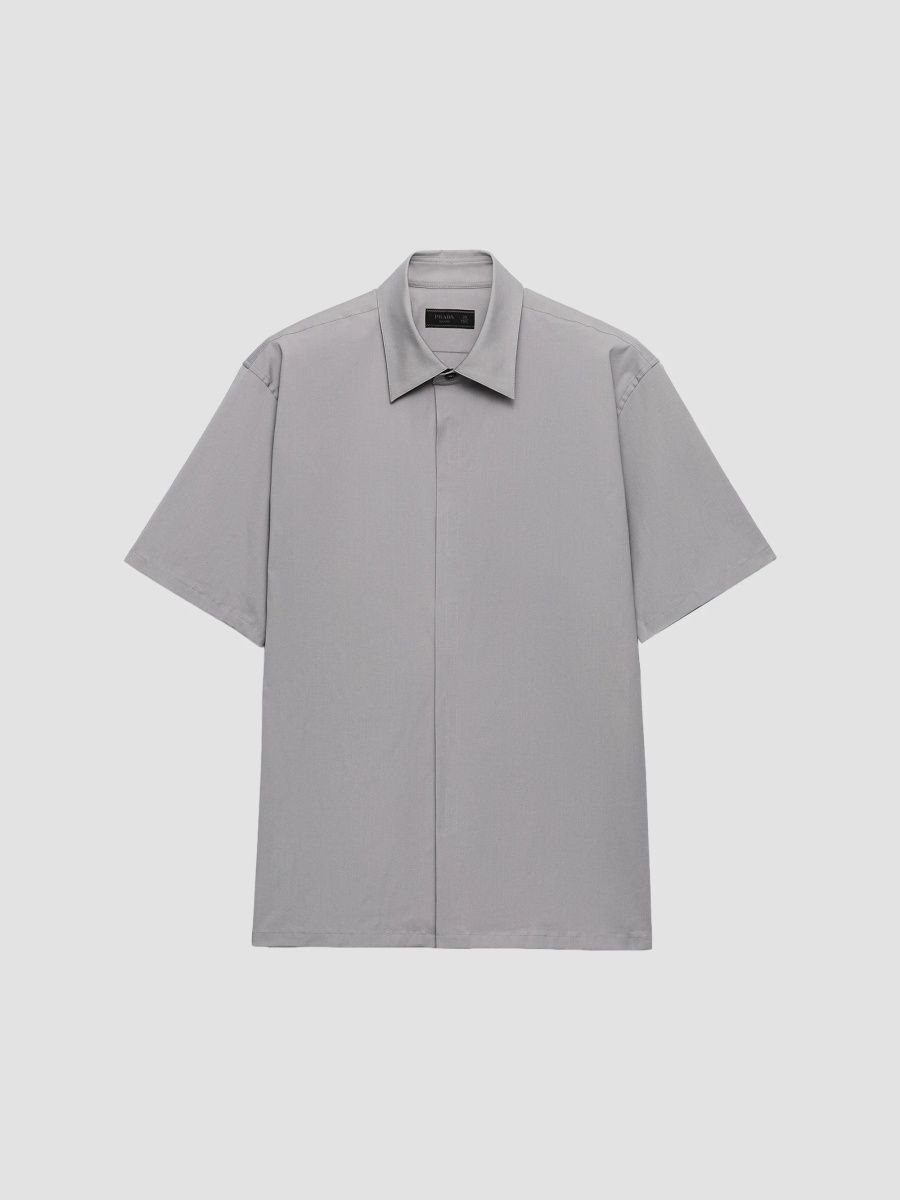 Prada Men's Short-Sleeved Stretch Cotton Shirt - Grey - Size 17.5