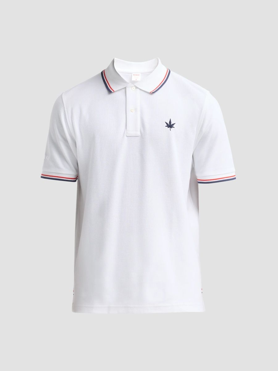 Men 1983 Tipped Cotton Polo Shirt - White Red Navy - Size Large