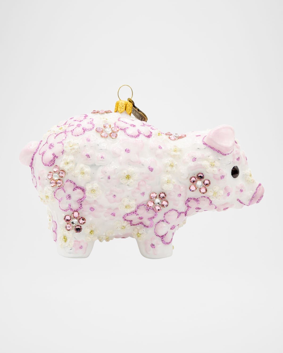 Pink Floral Piggy Christmas Ornament