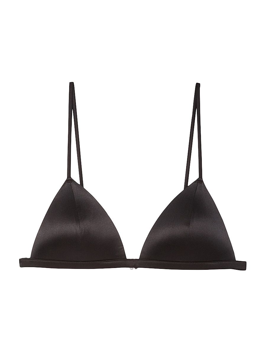 Women's Silk-Blend Wireless Triangle Bra - Black - Size Large