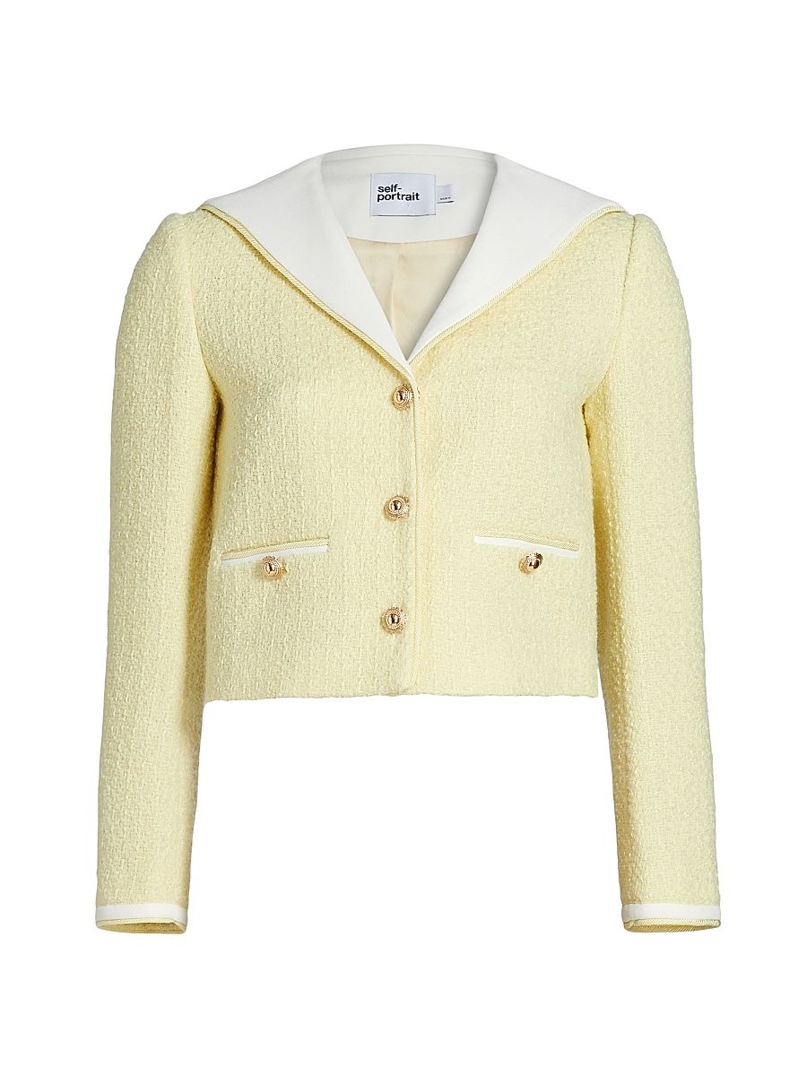 Women's Bouclé Sailor Collar Jacket - Yellow - Size 12