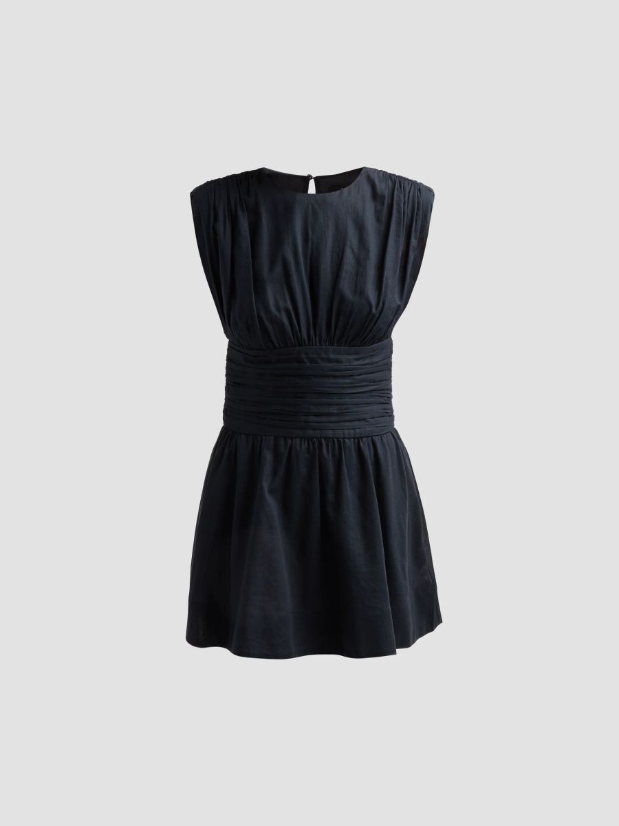 Toccin Women's Eloise Strong Shoulder Ruched Mini Dress - Washed Jet - Size 2