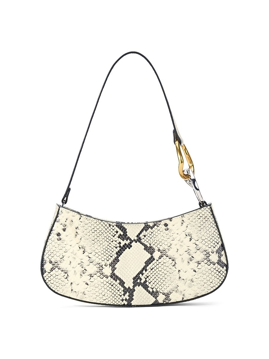 Women's Ollie Snakeskin-Print Leather Shoulder Bag - White Snake