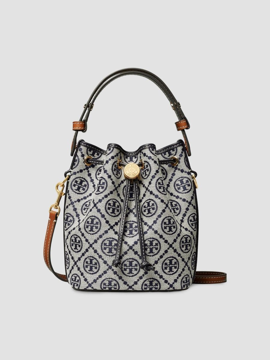 Tory Burch Women's T Monogram Mini Canvas Bucket Bag - Tory Navy