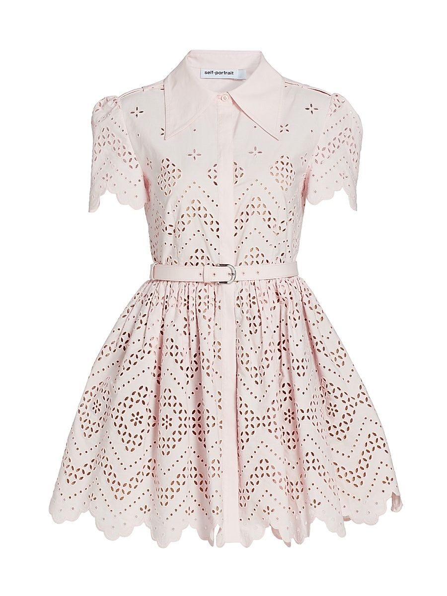 Women's Eyelet Embroidery Cotton Minidress - Pink - Size 2