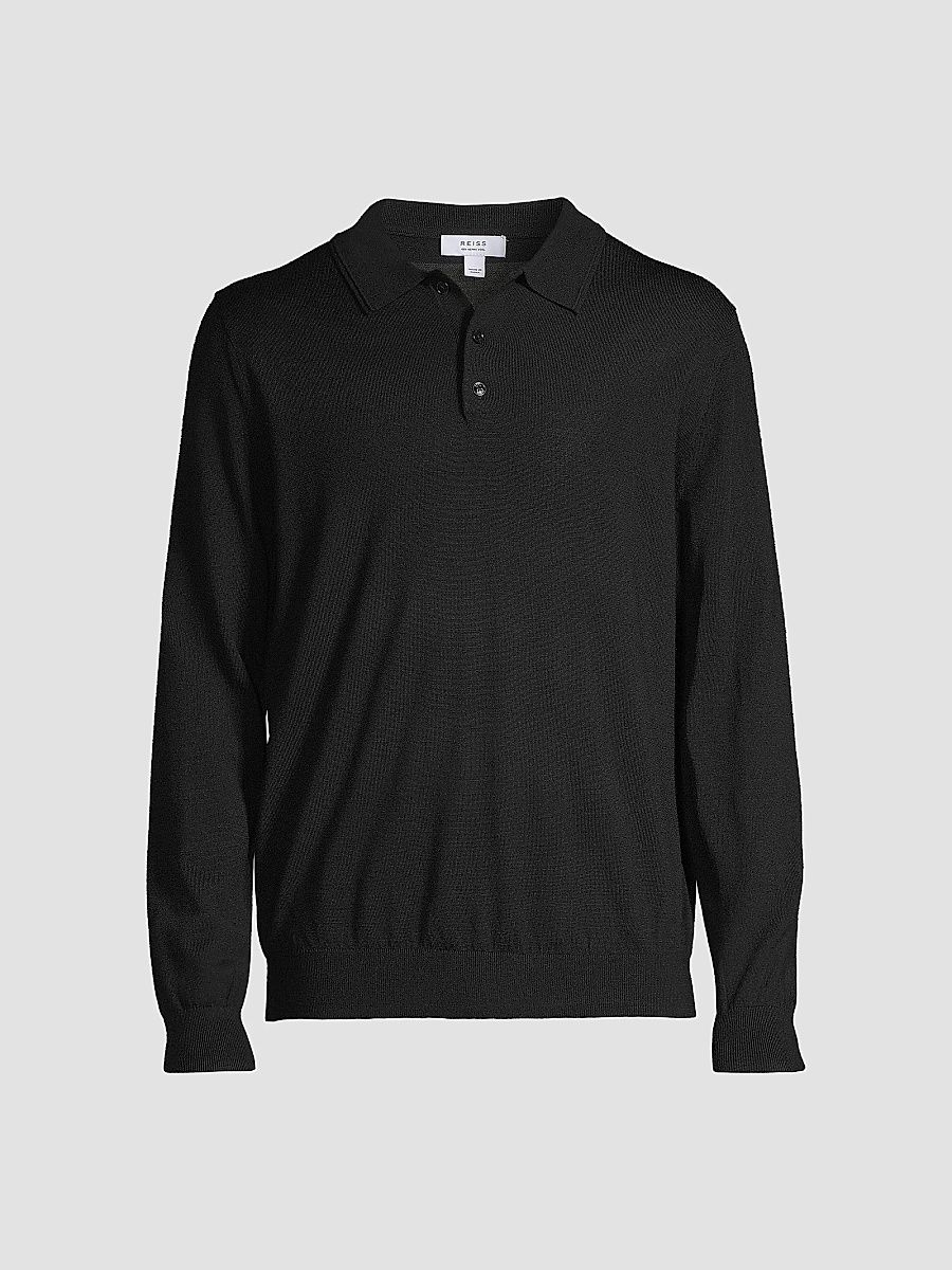 Reiss Men's Trafford Polo Sweater - Black - Size XL