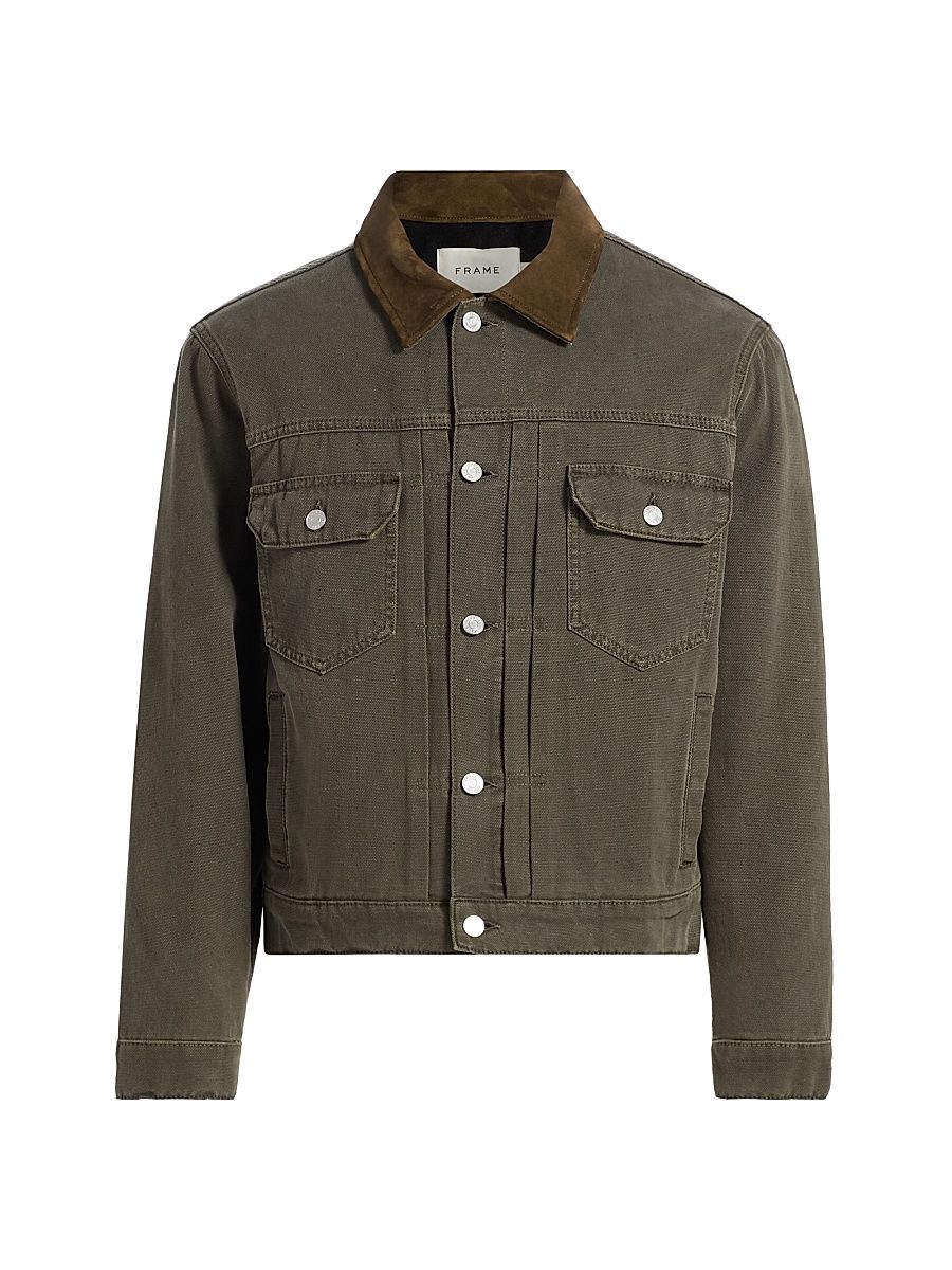 Men's Canvas Trucker Jacket - Antique Dark Olive - Size XXL