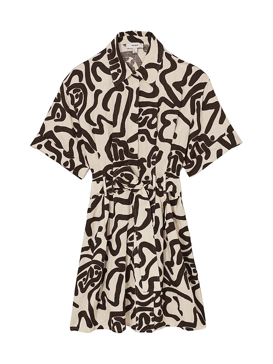 Women's Camelia Abstract Shirtdress - Brown Ivory - Size 4