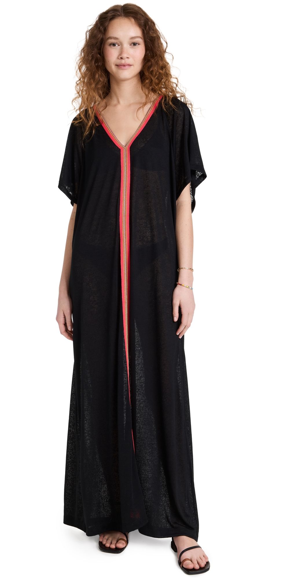 Pitusa Abaya Maxi Dress Black w/Fuchsia Standard