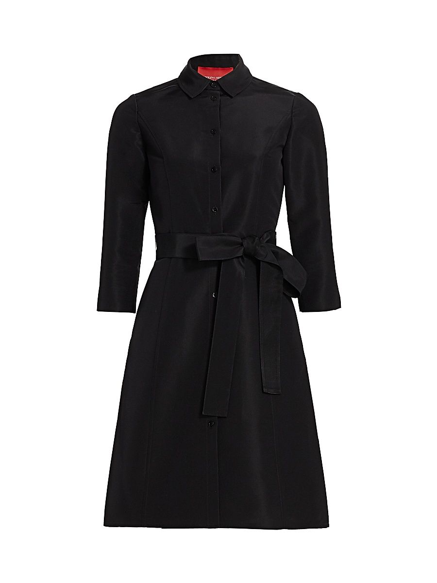 Women's Bracelet Sleeve Silk Shirtdress - Black - Size 4