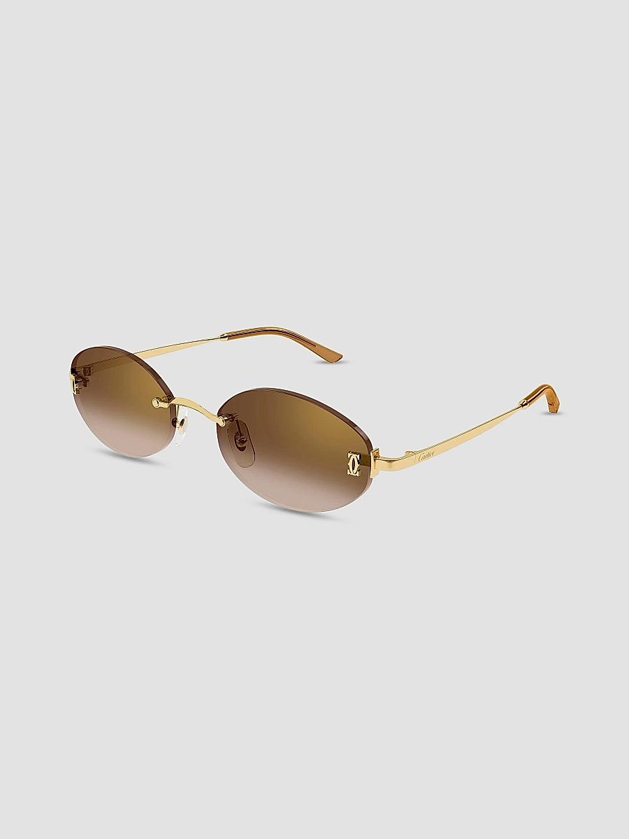 Cartier Women's Double C 55MM Oval Sunglasses - Gold Yellow