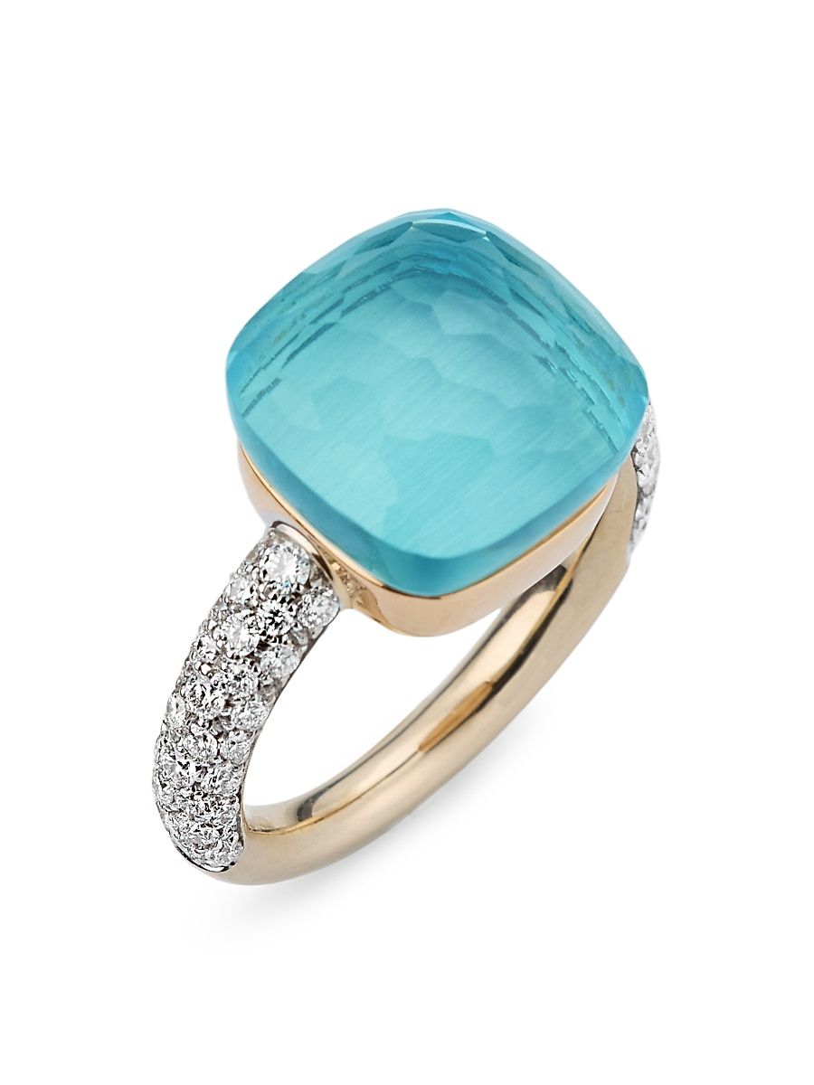 Women's Nudo Two-Tone 18K Gold, Sky Blue Topaz & 0.70 TCW Diamond Ring - Rose White Gold - Size 7