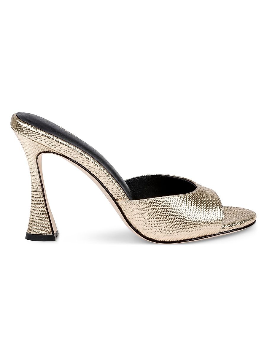 Women's Avery 100MM Embossed Metallic Leather Sandals - Gold Lizard - Size 9