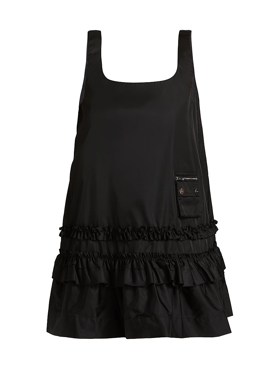 Women's Frilled Duchesse Satin Minidress - Black - Size 18