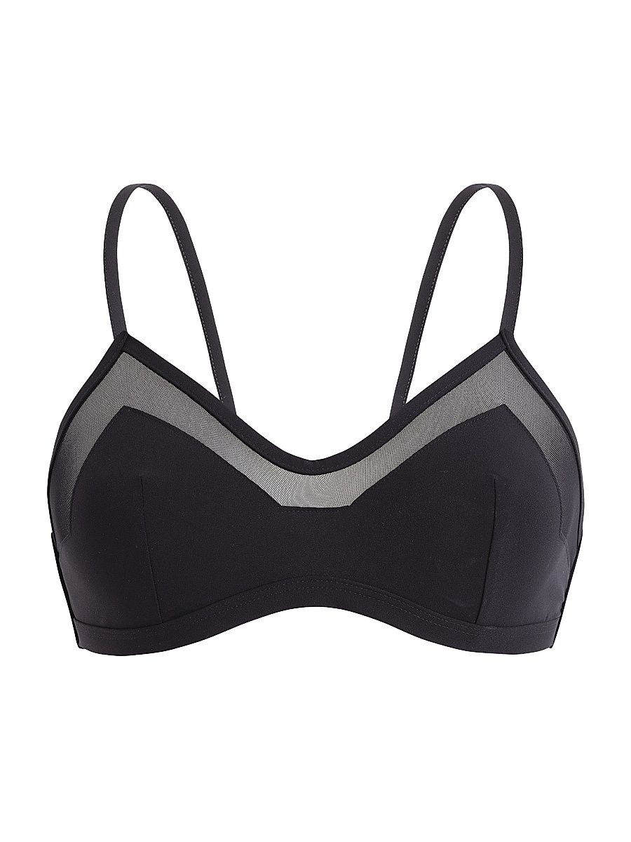 Women's Stretch Jersey Sheer-Trim Full Coverage Bikini Top - Noir Black - Size Large