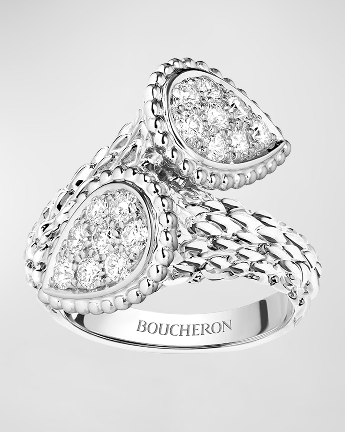 Serpent Boheme 18k White Gold Diamond Bypass Ring, EU 52 / US 6
