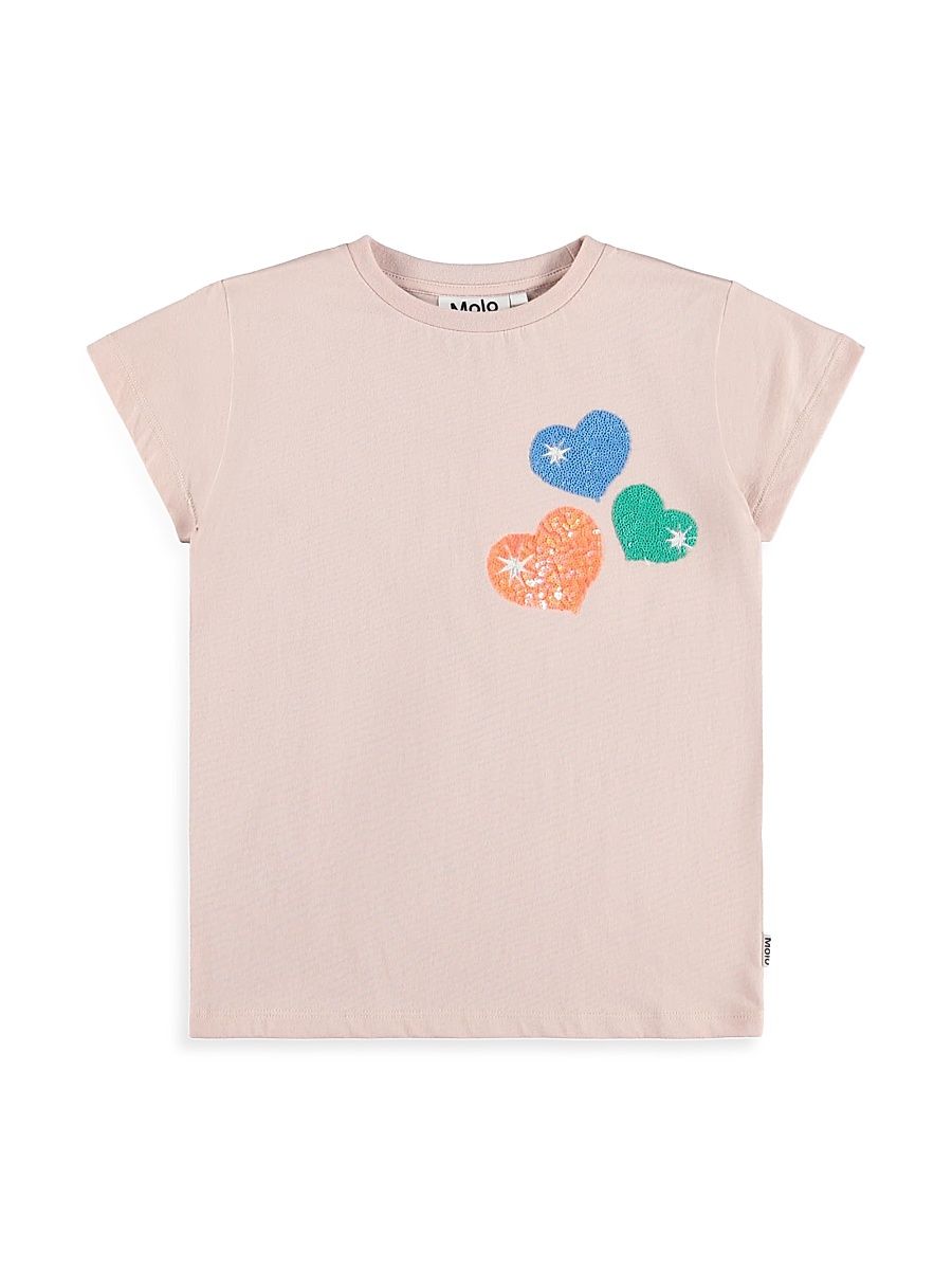 Little Girl's & Girl's Ranva Sequin Heart T-Shirt - Petal Blush - Size 10