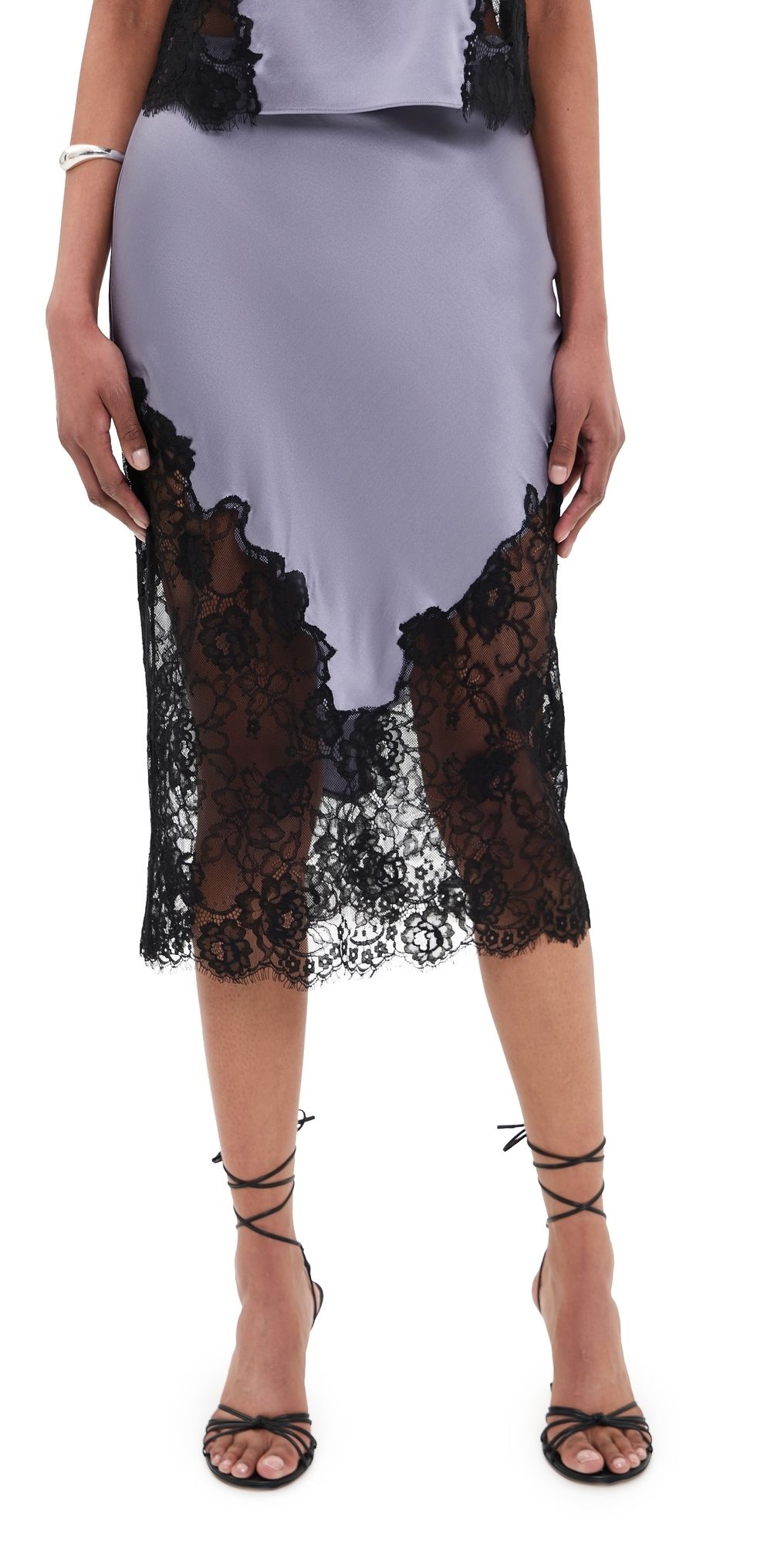 Fleur du Mal Juliet Lace and Silk Skirt Lavender Smoke M