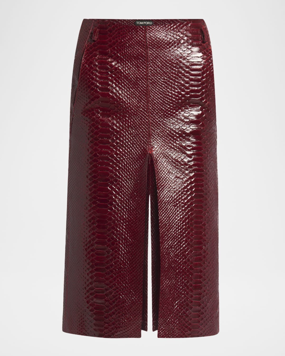 Snake-Effect Leather Midi Skirt