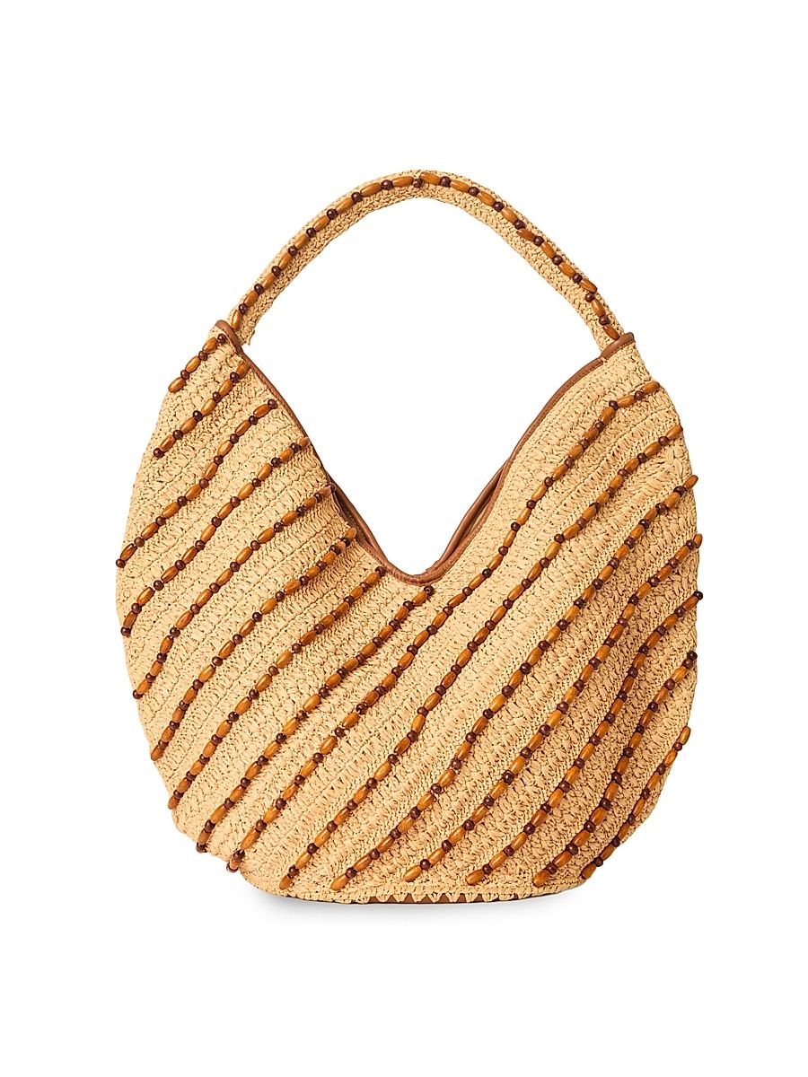 Women's Paisley Beaded Raffia Hobo Bag - Natural