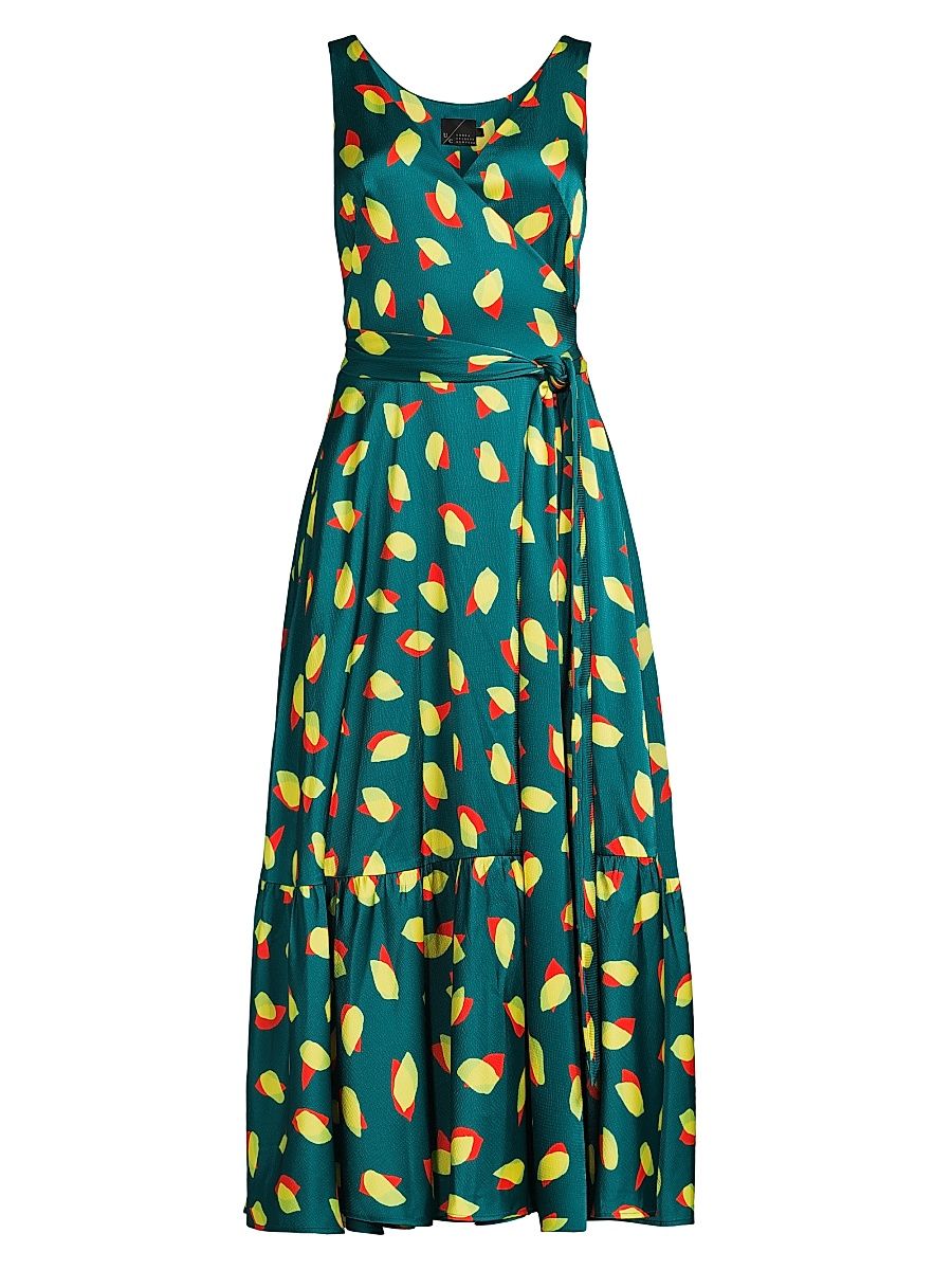Women's Everyday Tropics Flirty Satin Wrap Maxi Dress - Dark Teal Print - Size XL