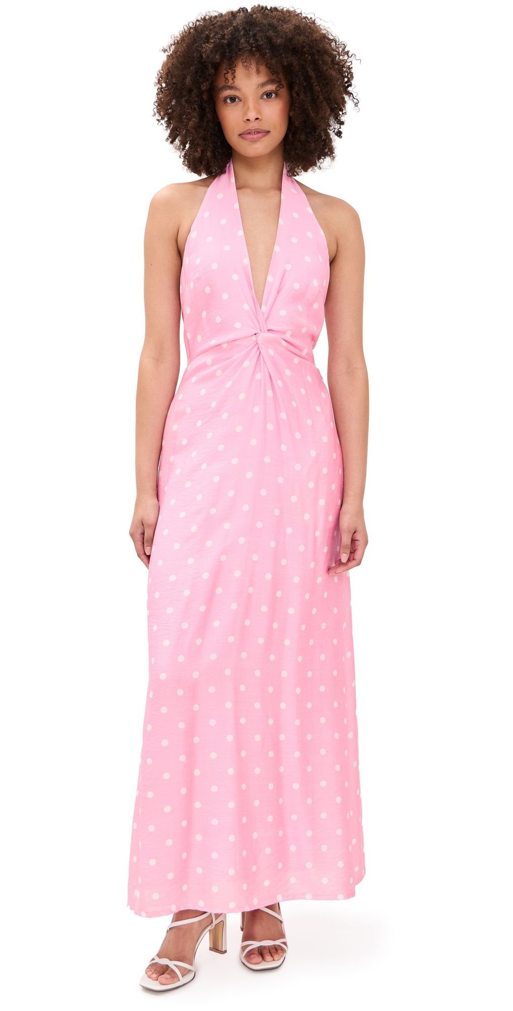 Seven Wonders Saga Halter Maxi Dress Pink/White Polka XL