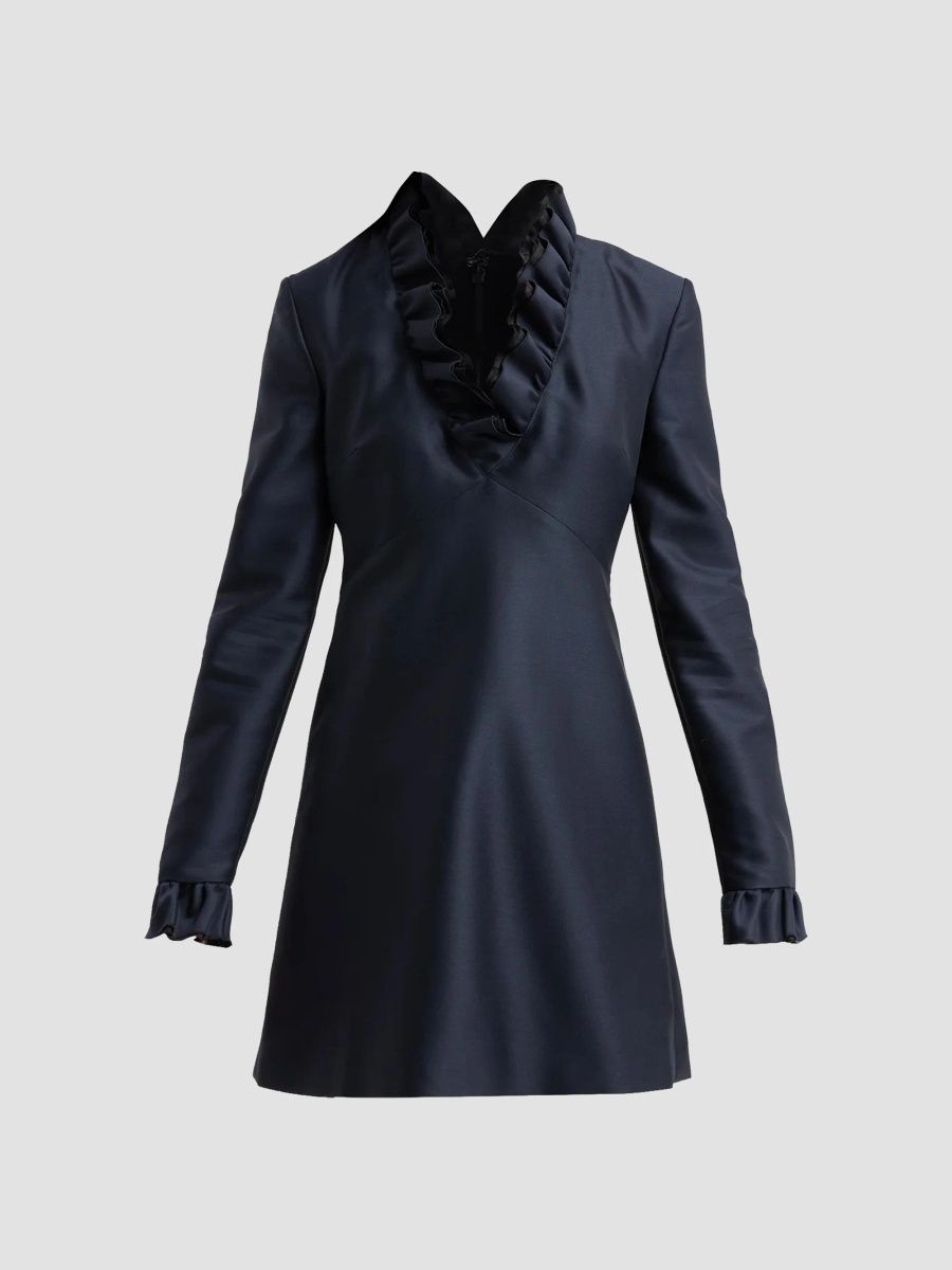 Alberta Ferretti Women's Ruffle-Trimmed Wool-Silk Mini Dress - Blue - Size 14