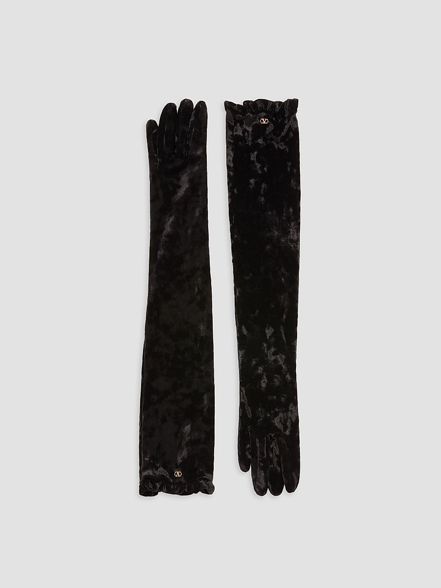 Women's VLogo Signature Long Chenille Gloves - Black Gold - Size 15