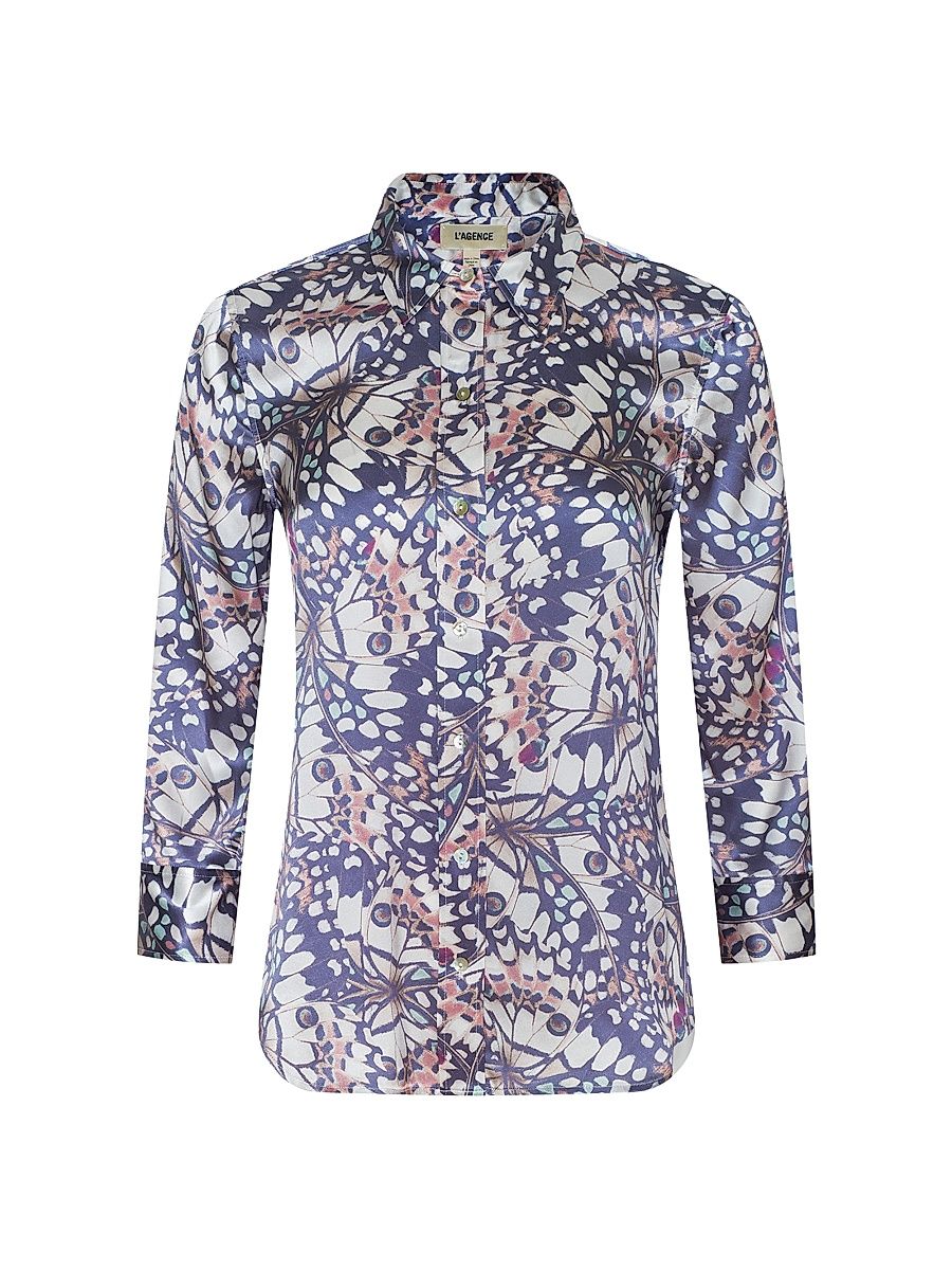 Women's Dani Butterfly-Print Silk Button-Front Shirt - Multi Butterfly Wing - Size XL