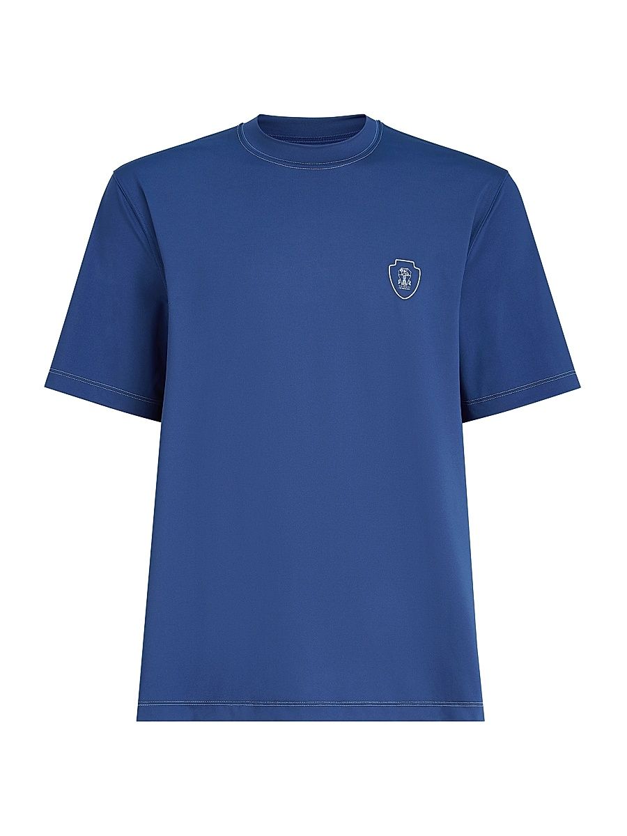 Men's Comfort Nylon Crew-Neck T-Shirt with Logo - Avio Blue - Size XS