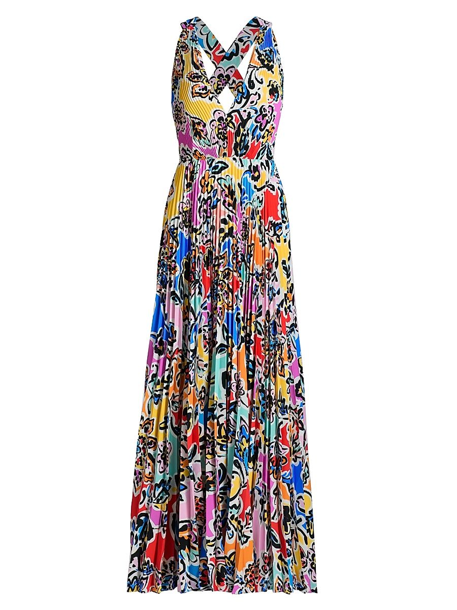 Women's Oria Rainbow Oasis Pleated Dress - Black Multi - Size 12