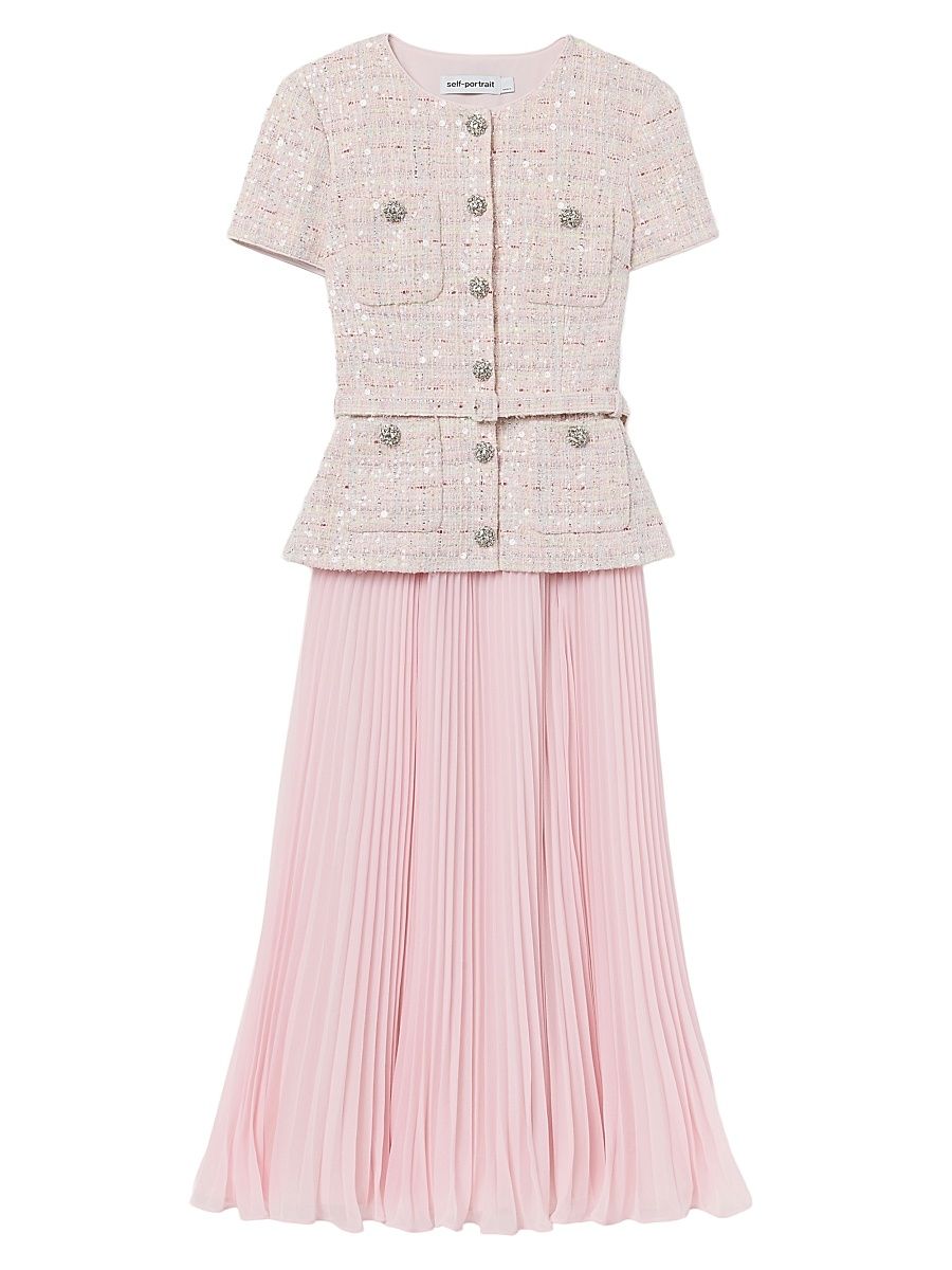 Women's Sequin Bouclé Tailored Midi-Dress - Pink - Size 0