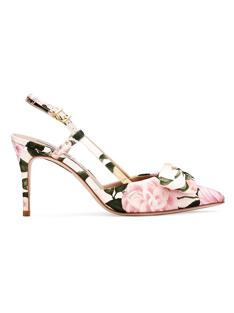 Women's Lenox Obi-Bow 85MM Floral Satin Pumps - Pink Lemonade Bouquet - Size 8