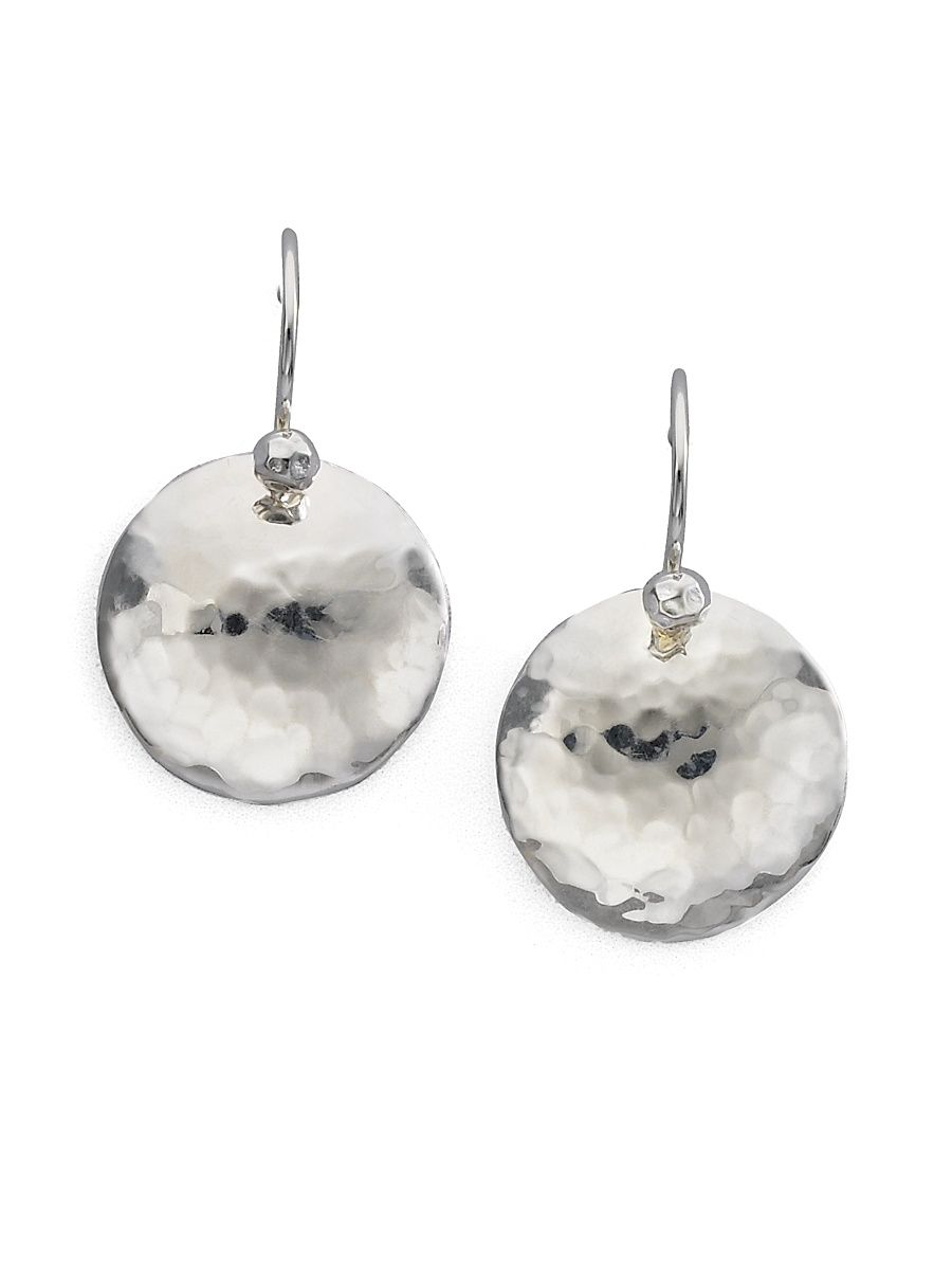 Women's Classico Sterling Silver Hammered Dome Disc Drop Earrings - White Gold