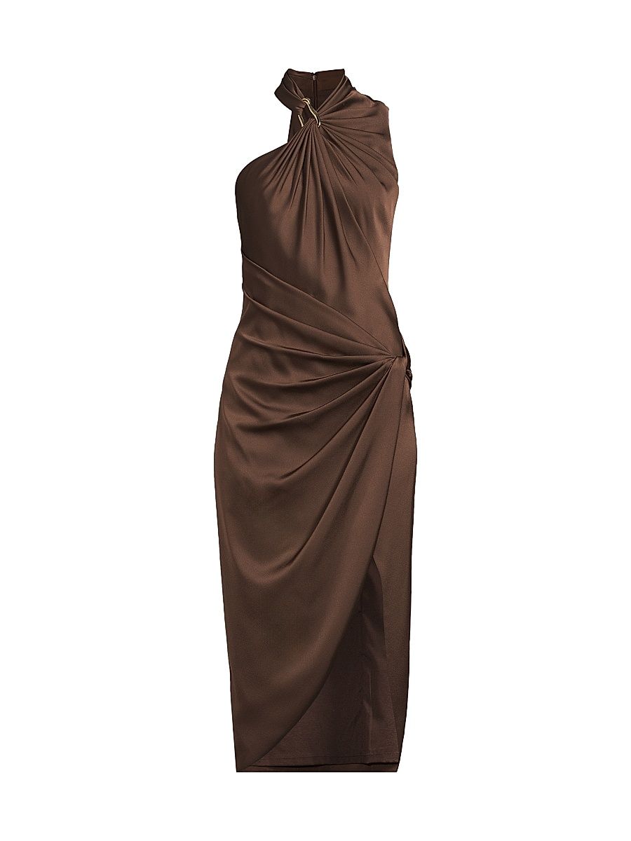 Women's Satin Draped Asymmetric Cocktail Dress - Espresso - Size 12