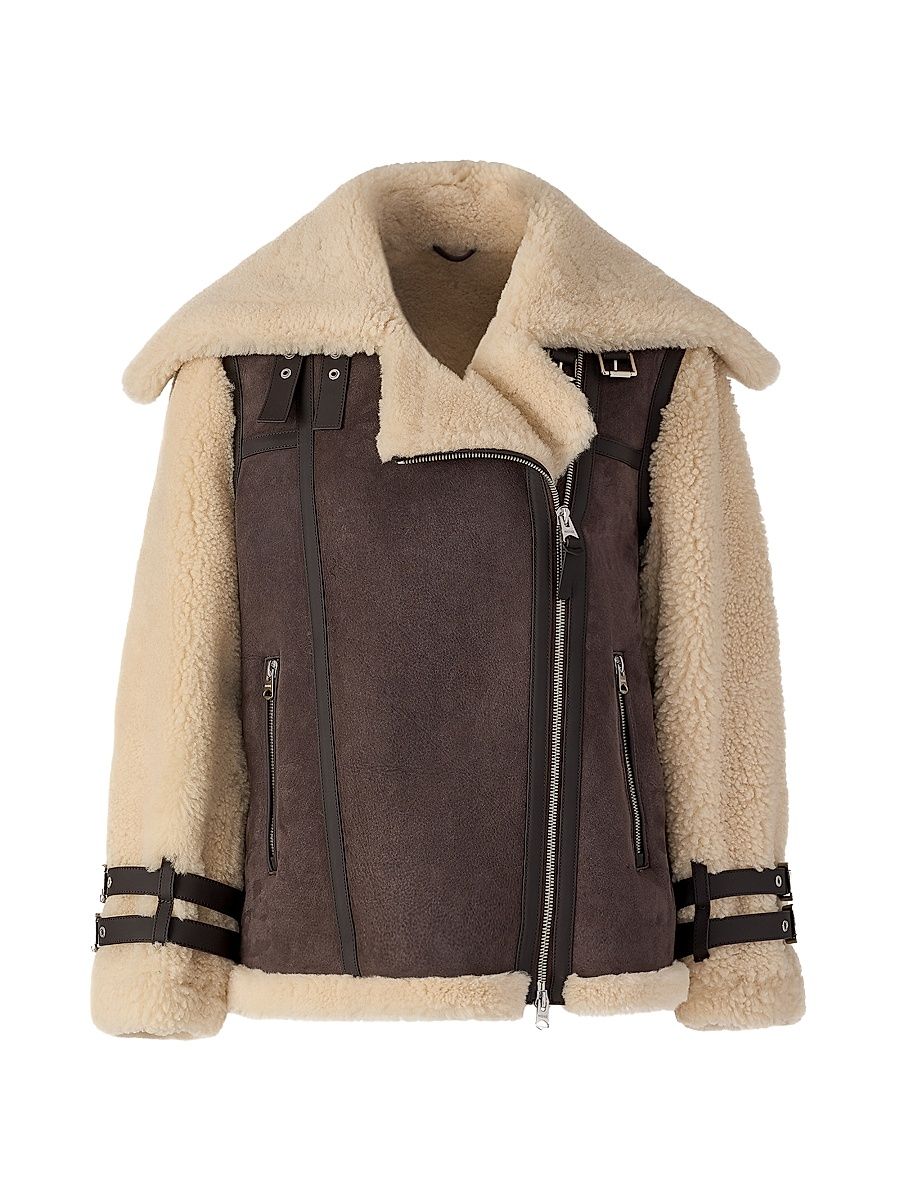 Women's Rhoslyn Suede & Shearling Moto Jacket - Coffee Natural - Size Large