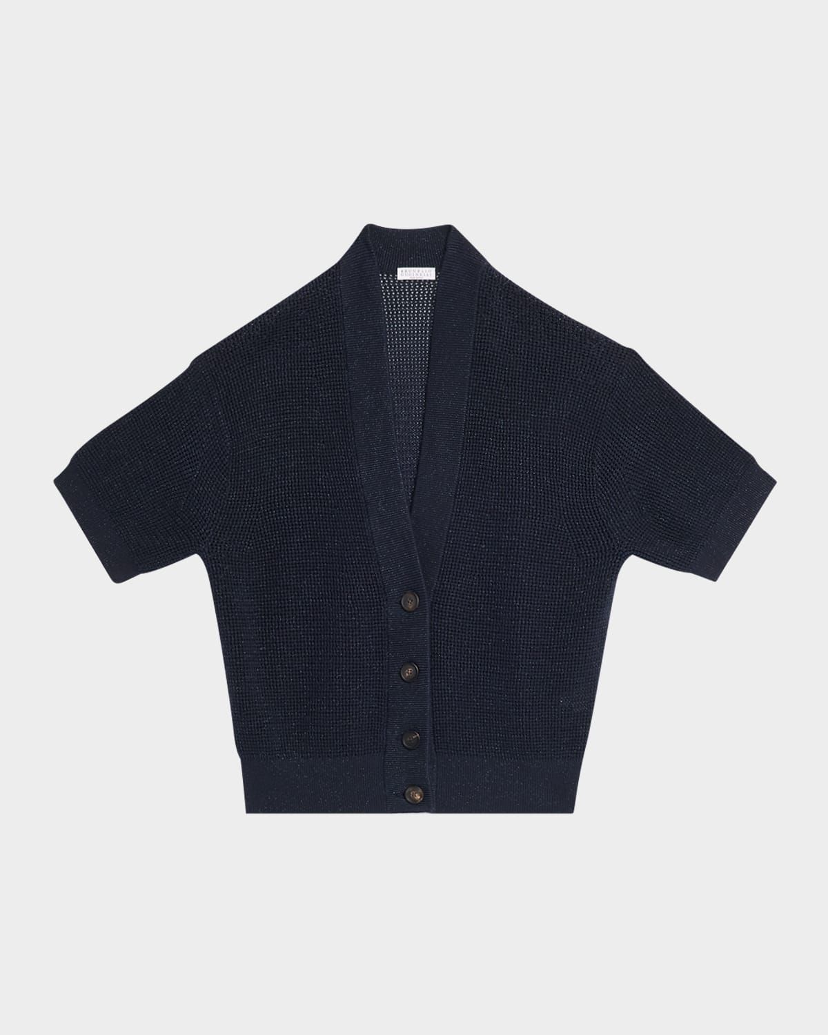 Shimmering Diamond Knit Short-Sleeve Cardigan