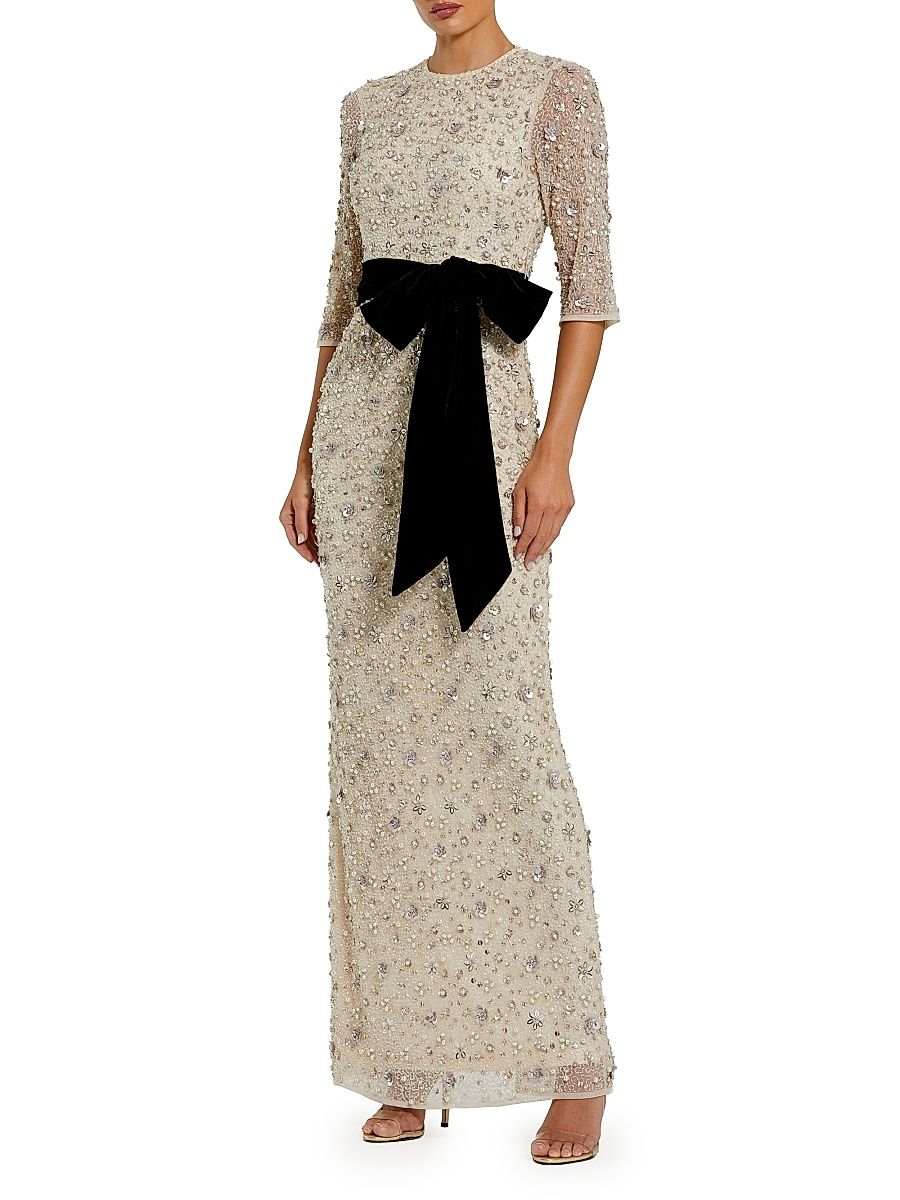 Women's Beaded Bow Column Gown - Oyster Black - Size 18