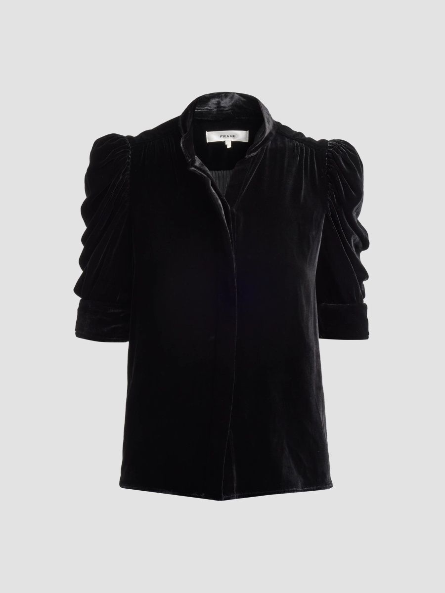FRAME Women's The Gillian Velvet Top - Black - Size XL