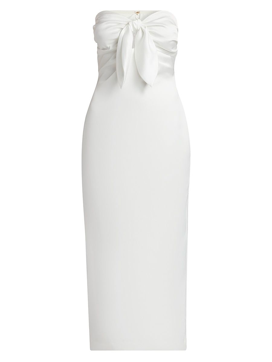 Women's Orion Knotted Satin Midi-Dress - Ivory - Size 14