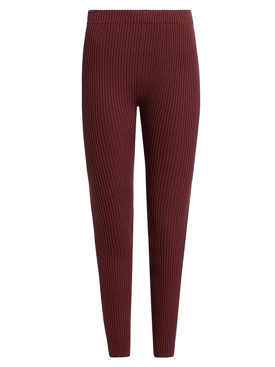 Women's Cozy Cotton & Silk-Blend Rib-Knit Leggings - Spiced Claret - Size Medium