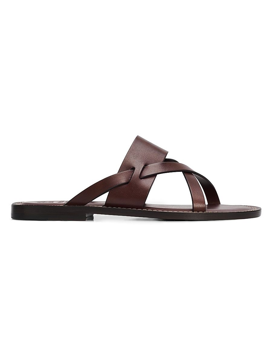 Men's Strappy Leather Sandals - Burnt - Size 12.5