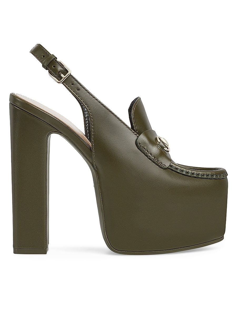 Women's Horsebit Loafer 145MM Platform Slingback Pumps - Luscious Green - Size 9.5